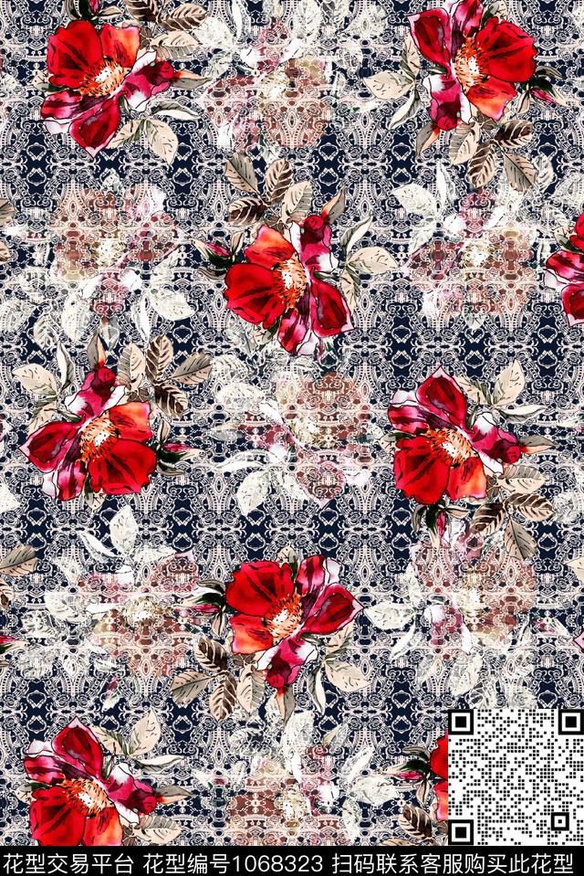 数码华亿平台民族风花卉数码印花华亿平台下载（图片编号: 1068323） - 瓦栏（Walan）