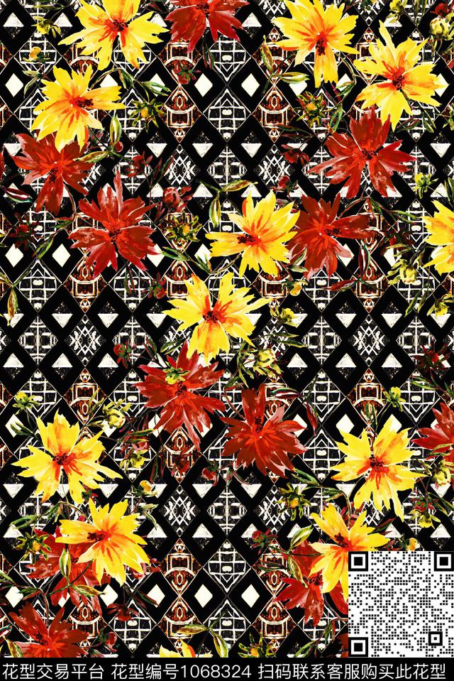 数码华亿平台民族风花卉数码印花华亿平台下载（图片编号: 1068324） - 瓦栏（Walan）