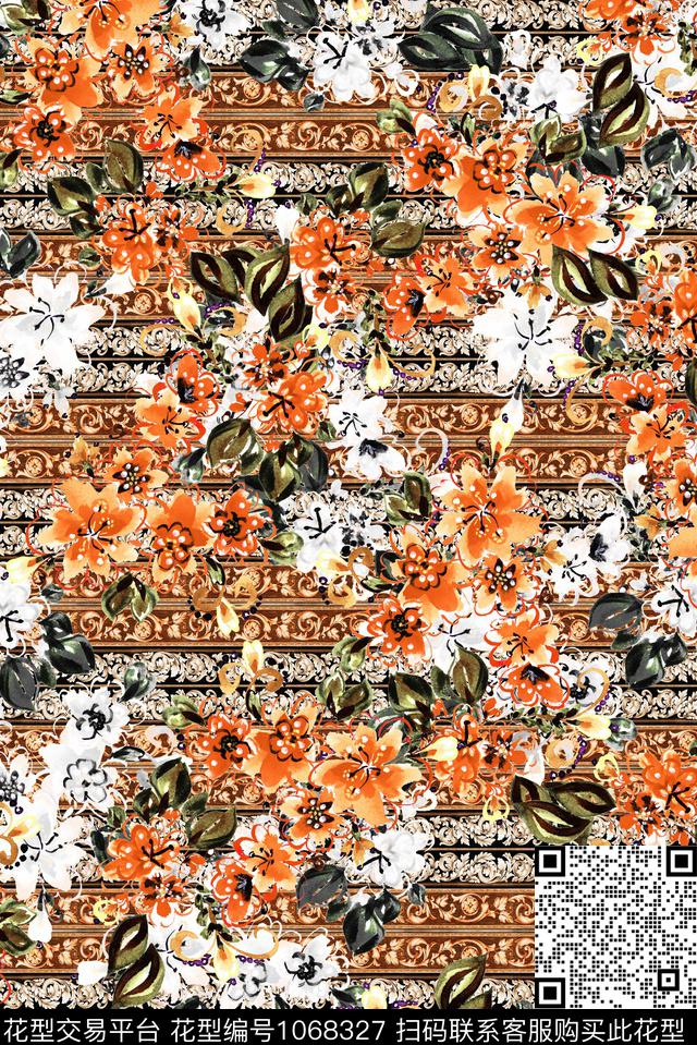 数码华亿平台民族风花卉数码印花华亿平台下载（图片编号: 1068327） - 瓦栏（Walan）