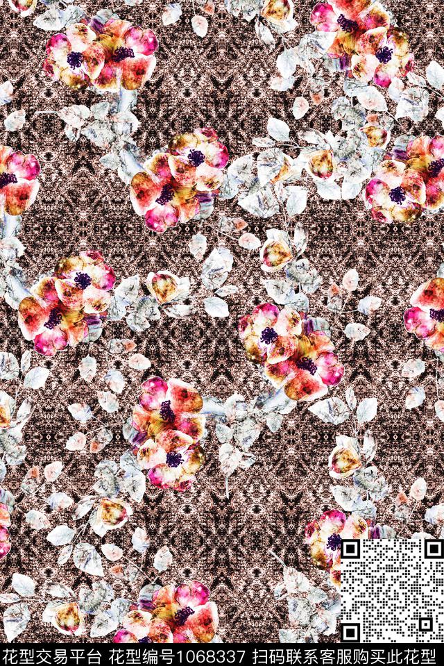 数码华亿平台民族风花卉数码印花华亿平台下载（图片编号: 1068337） - 瓦栏（Walan）