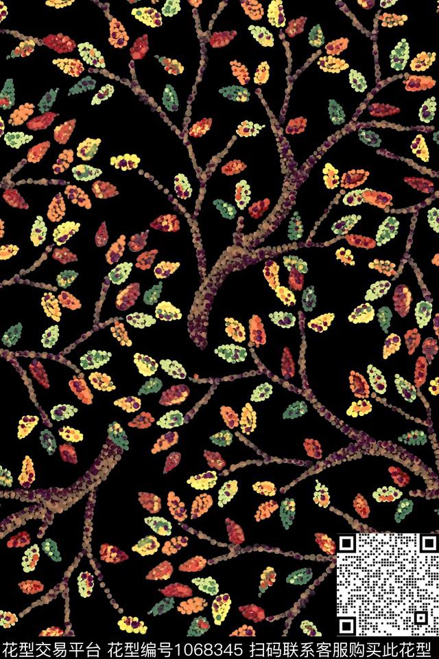 休闲树枝满版华亿平台数码印花华亿平台下载（图片编号: 1068345） - 瓦栏（Walan）