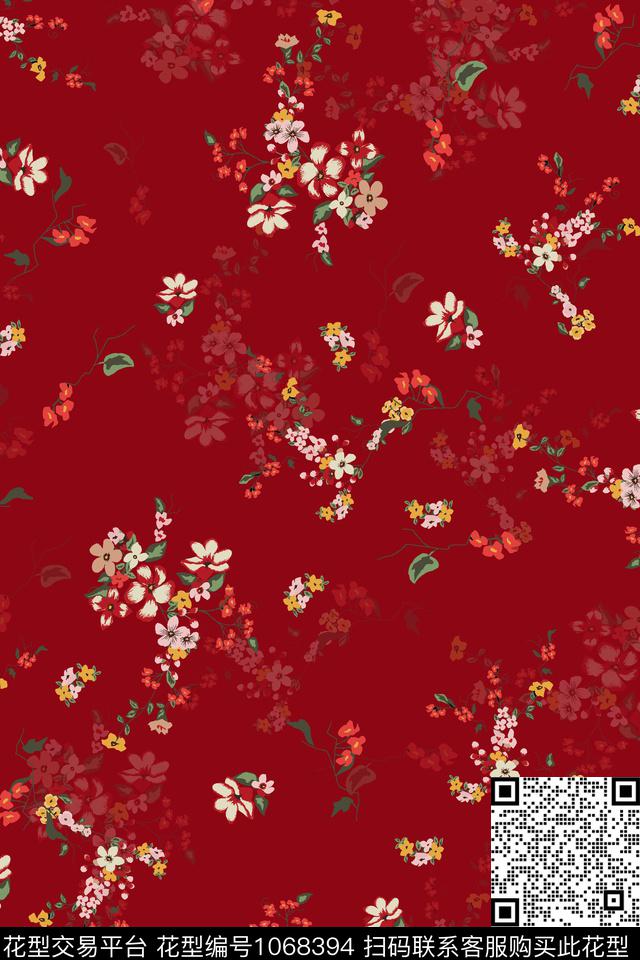 小碎花手绘花卉女装数码印花华亿平台下载（图片编号: 1068394） - 瓦栏（Walan）