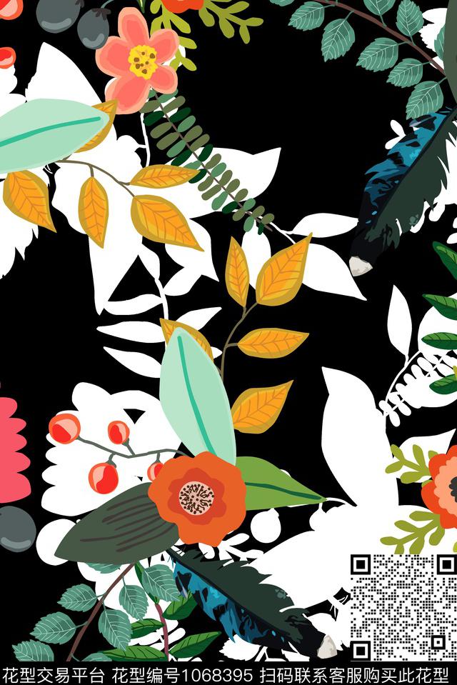 花卉色块花卉绿植树叶数码印花华亿平台下载（图片编号: 1068395） - 瓦栏（Walan）