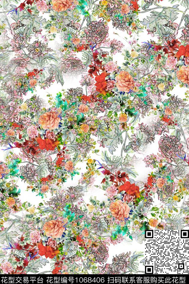 小碎花花卉大牌风数码印花华亿平台下载（图片编号: 1068406） - 瓦栏（Walan）