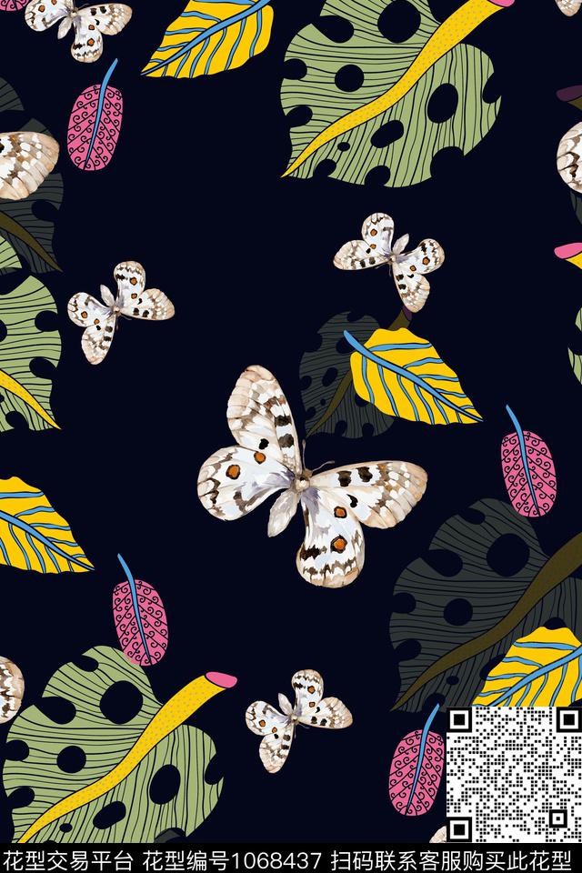 数码华亿平台花卉蝴蝶大牌风数码印花华亿平台下载（图片编号: 1068437） - 瓦栏（Walan）