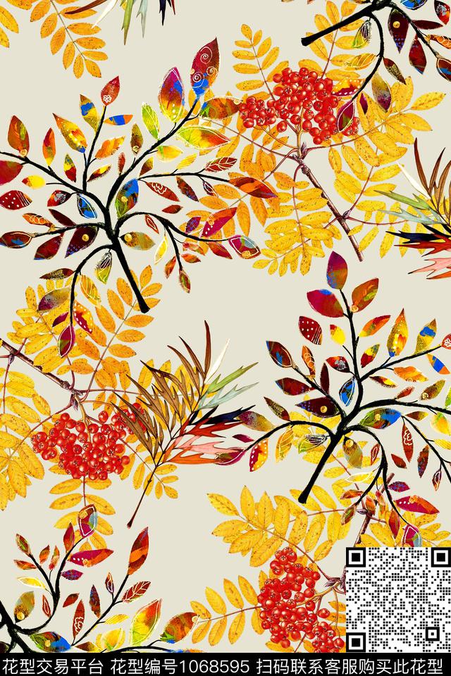 休闲绿植树叶数码印花华亿平台下载（图片编号: 1068595） - 瓦栏（Walan）