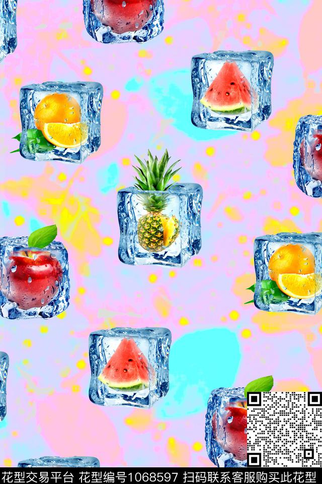 几何水果热带华亿平台数码印花华亿平台下载（图片编号: 1068597） - 瓦栏（Walan）