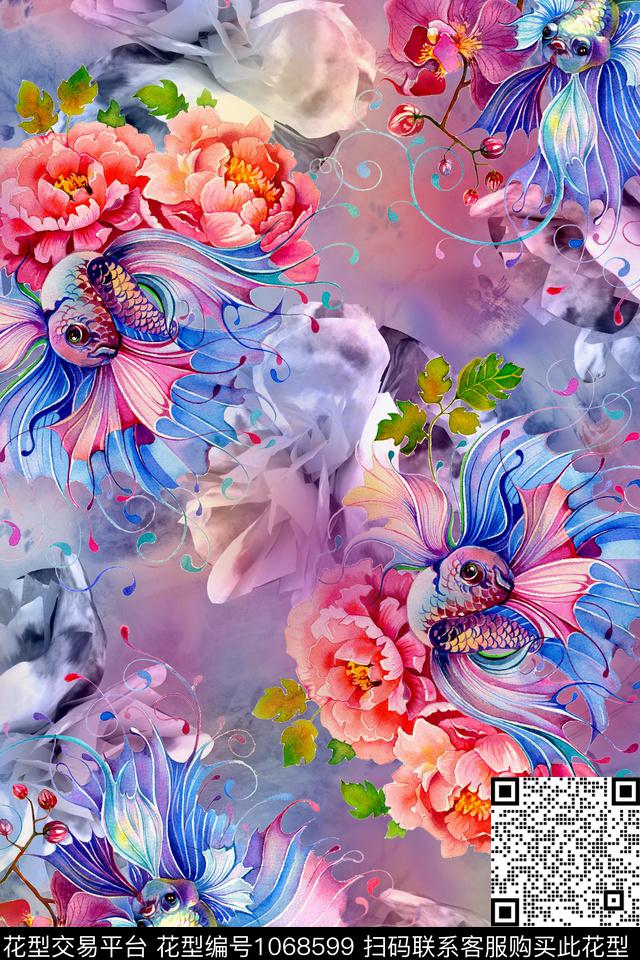 炫彩花卉年轻女性数码印花华亿平台下载（图片编号: 1068599） - 瓦栏（Walan）