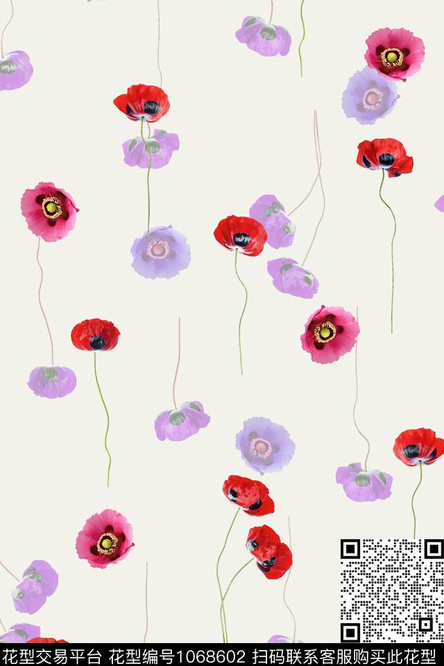配饰花卉罂粟花数码印花华亿平台下载（图片编号: 1068602） - 瓦栏（Walan）