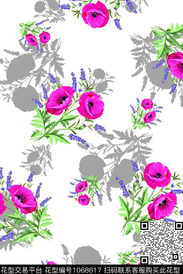 月季花抽象水彩花卉数码印花华亿平台下载（图片编号: 1068617） - 瓦栏（Walan）