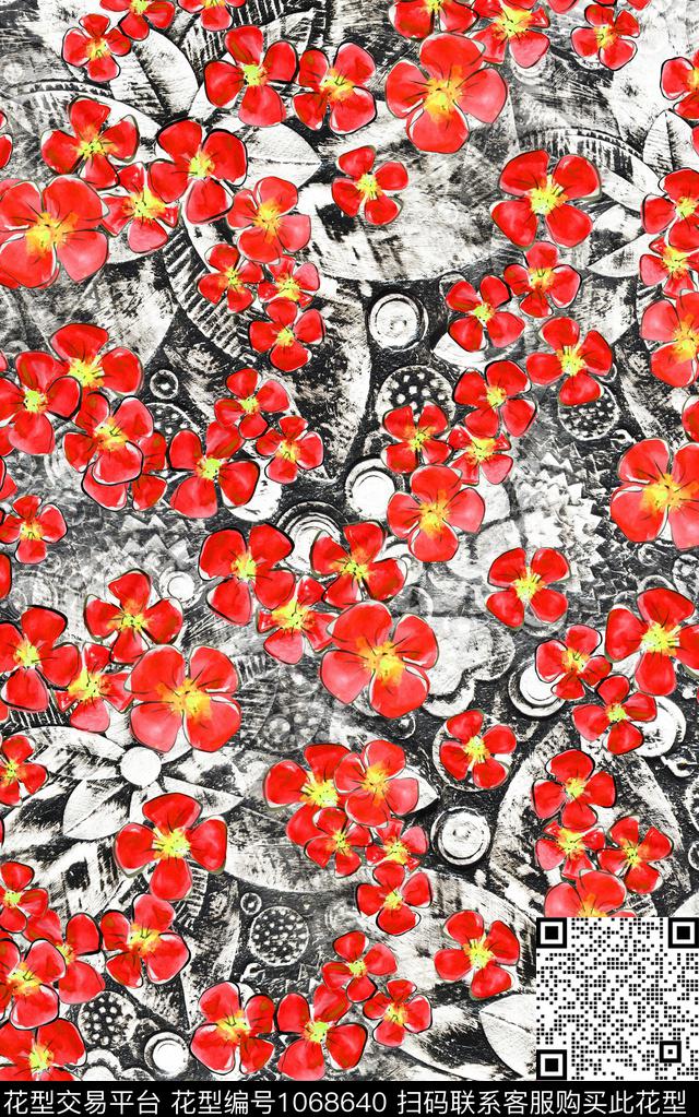 小碎花抽象花卉数码印花华亿平台下载（图片编号: 1068640） - 瓦栏（Walan）