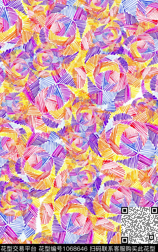 线条花卉笔触数码印花华亿平台下载（图片编号: 1068646） - 瓦栏（Walan）