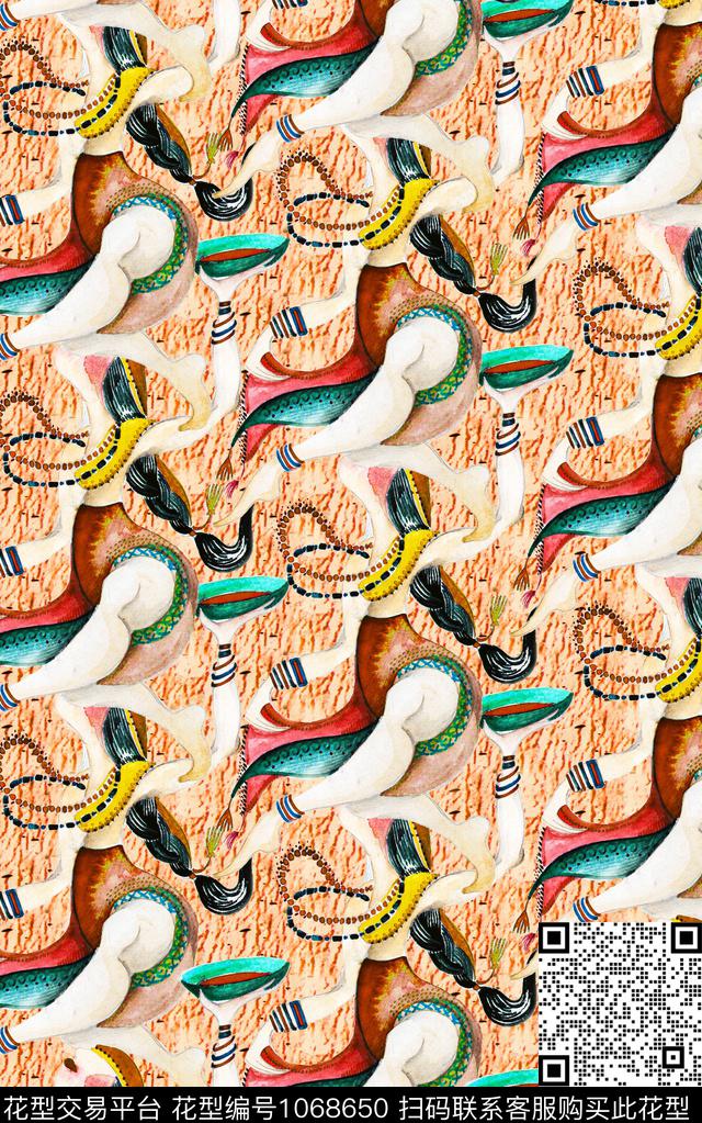 民族风线条笔触数码印花华亿平台下载（图片编号: 1068650） - 瓦栏（Walan）