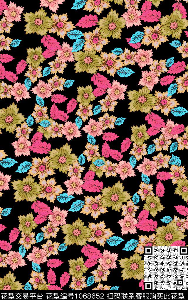小碎花花卉手绘花卉数码印花华亿平台下载（图片编号: 1068652） - 瓦栏（Walan）