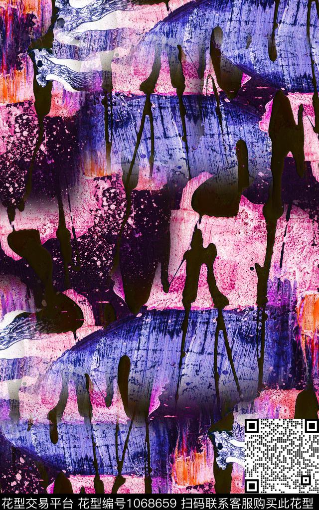 笔触几何抽象数码印花华亿平台下载（图片编号: 1068659） - 瓦栏（Walan）