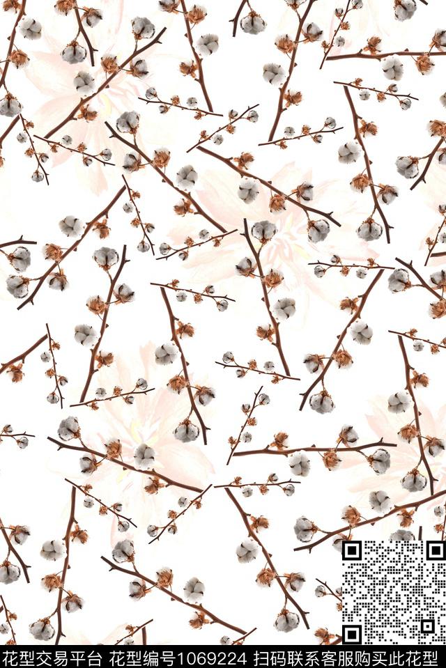 小碎花花卉清爽底花卉数码印花华亿平台下载（图片编号: 1069224） - 瓦栏（Walan）