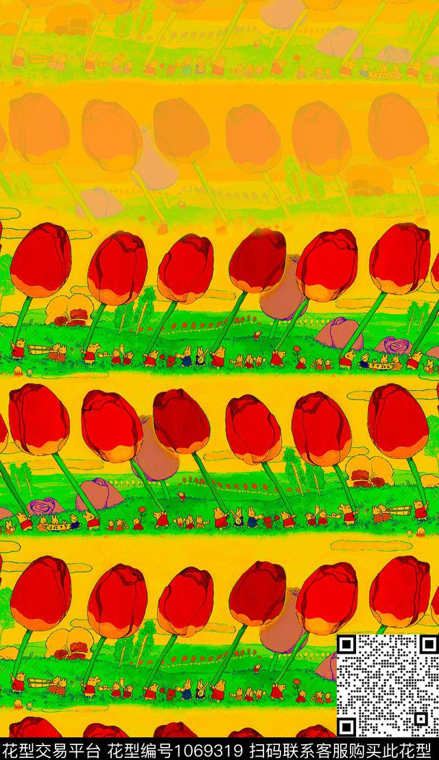 植物定位花花卉数码印花华亿平台下载（图片编号: 1069319） - 瓦栏（Walan）