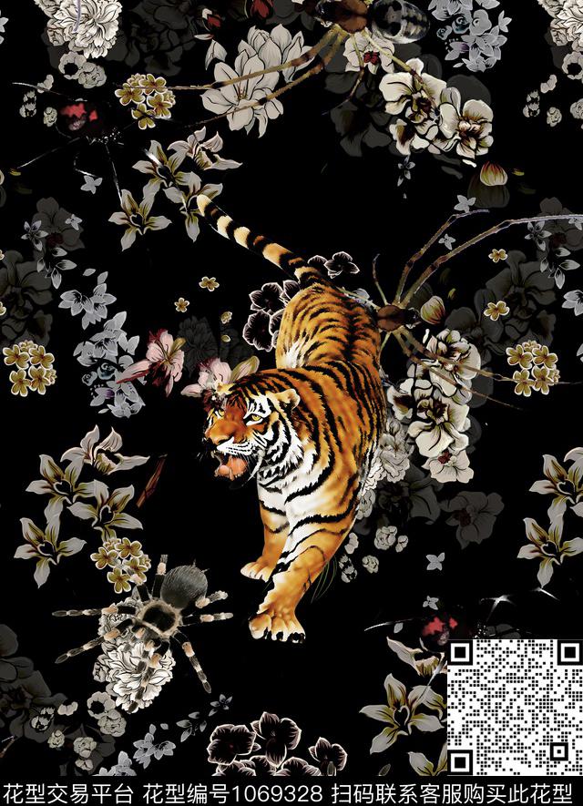 动物花卉男装老虎数码印花华亿平台下载（图片编号: 1069328） - 瓦栏（Walan）