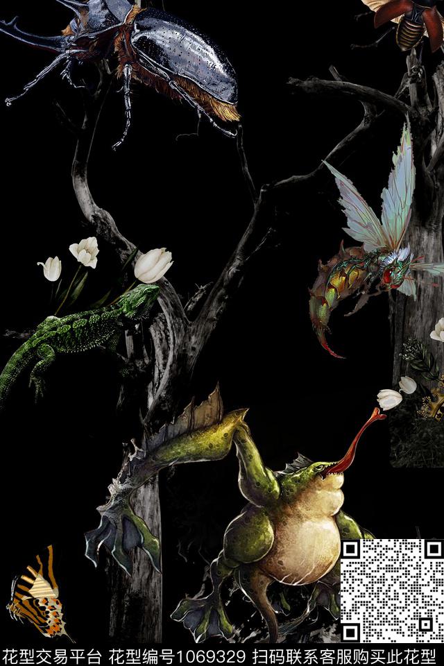 动物花卉男装蜻蜓数码印花华亿平台下载（图片编号: 1069329） - 瓦栏（Walan）