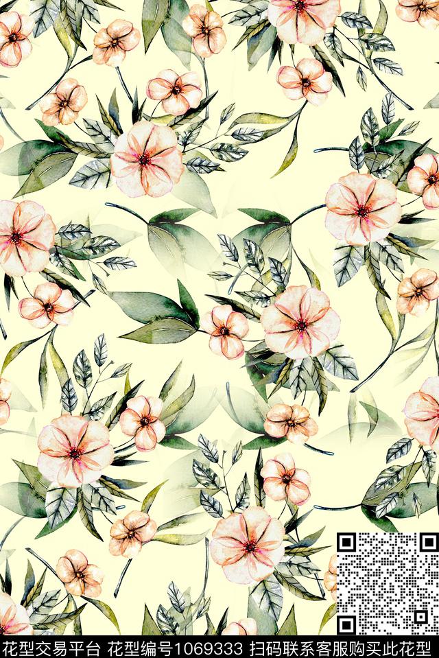 小碎花花卉清爽底花卉数码印花华亿平台下载（图片编号: 1069333） - 瓦栏（Walan）