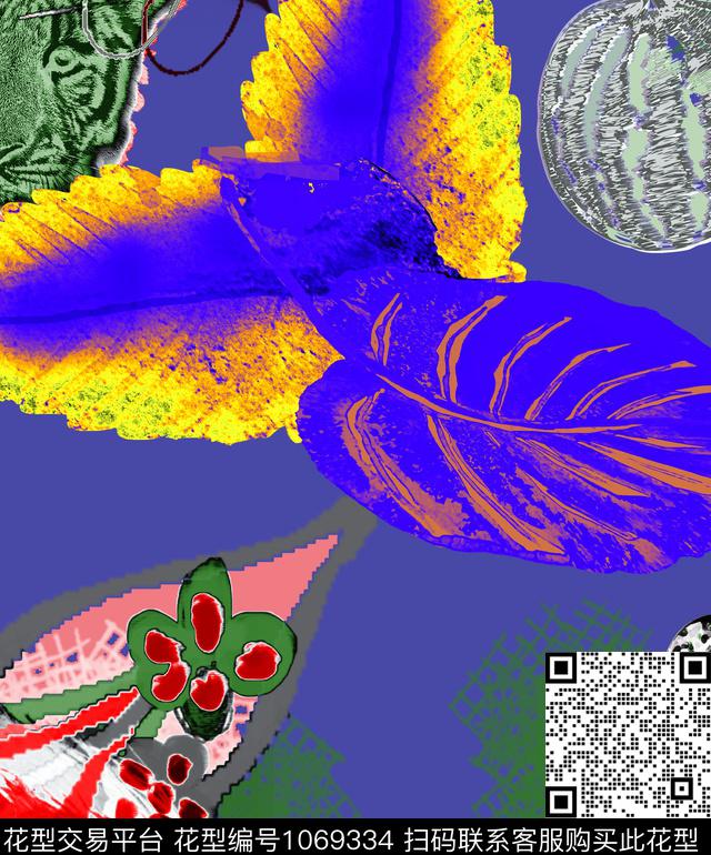 抽象大牌风混合拼接数码印花华亿平台下载（图片编号: 1069334） - 瓦栏（Walan）