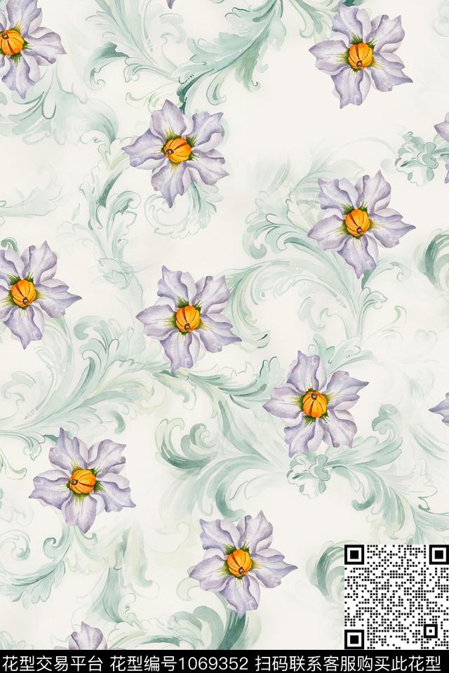小碎花花卉清爽底花卉数码印花华亿平台下载（图片编号: 1069352） - 瓦栏（Walan）