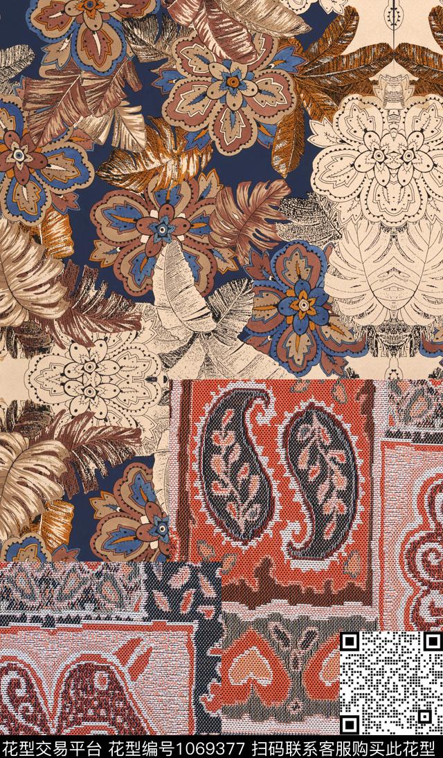 秋冬华亿平台民族风几何数码印花华亿平台下载（图片编号: 1069377） - 瓦栏（Walan）