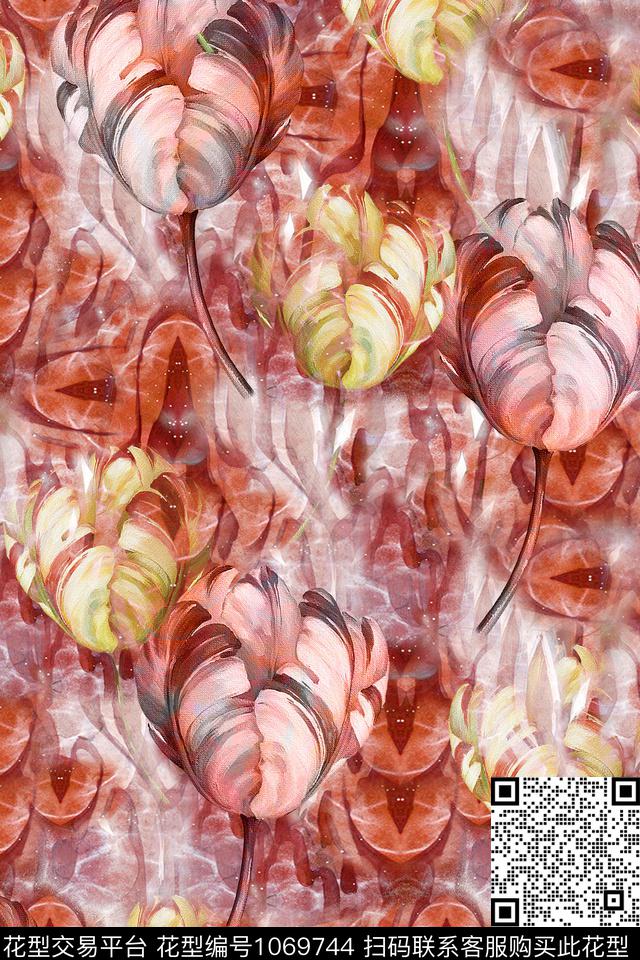 数码华亿平台肌理水彩花卉数码印花华亿平台下载（图片编号: 1069744） - 瓦栏（Walan）
