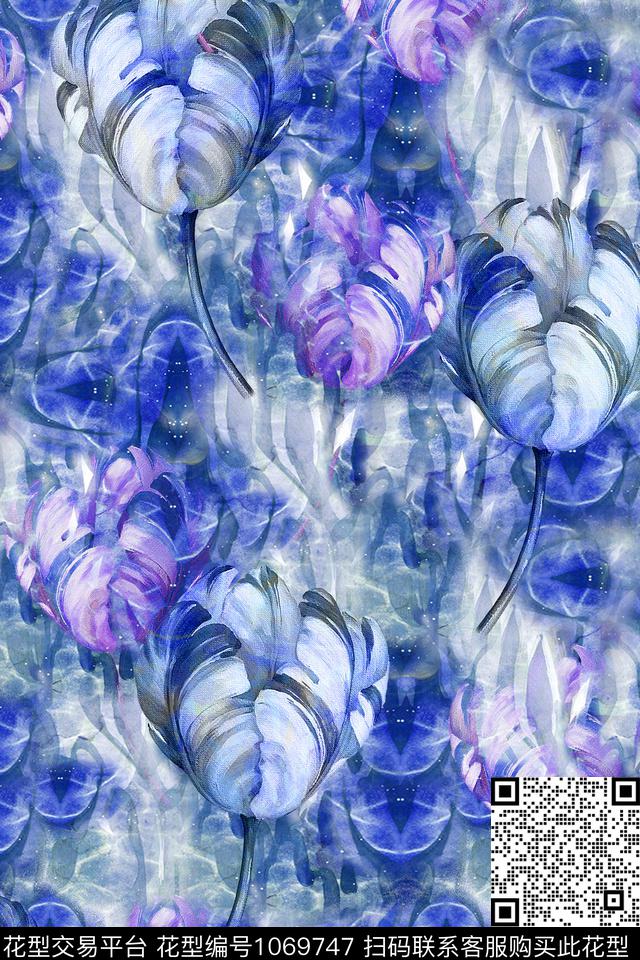 数码华亿平台肌理水彩花卉数码印花华亿平台下载（图片编号: 1069747） - 瓦栏（Walan）