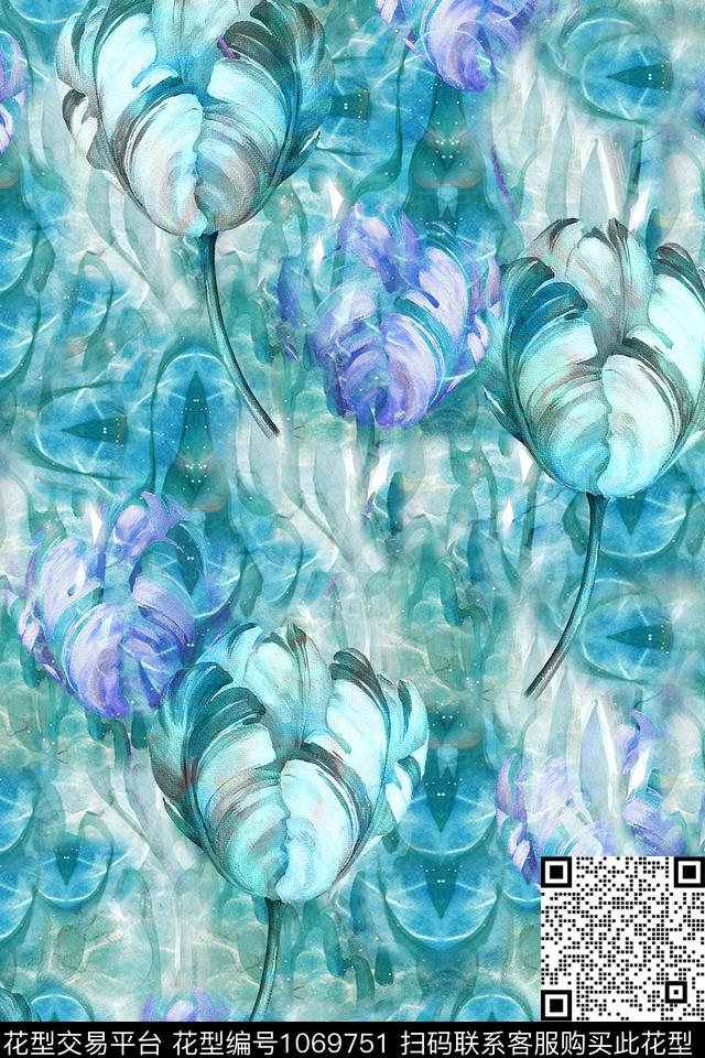 数码华亿平台肌理水彩花卉数码印花华亿平台下载（图片编号: 1069751） - 瓦栏（Walan）