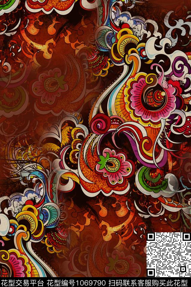 抽象花卉女装数码印花华亿平台下载（图片编号: 1069790） - 瓦栏（Walan）