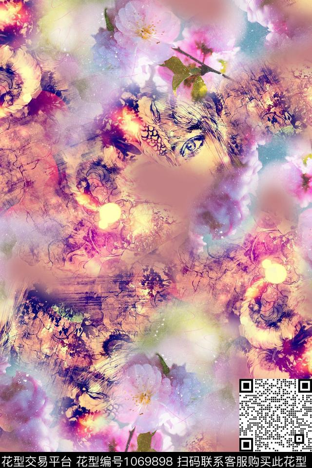 抽象花卉女装数码印花华亿平台下载（图片编号: 1069898） - 瓦栏（Walan）