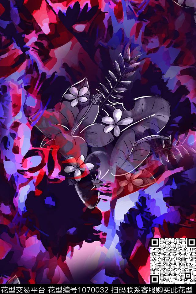 抽象花卉女装数码印花华亿平台下载（图片编号: 1070032） - 瓦栏（Walan）