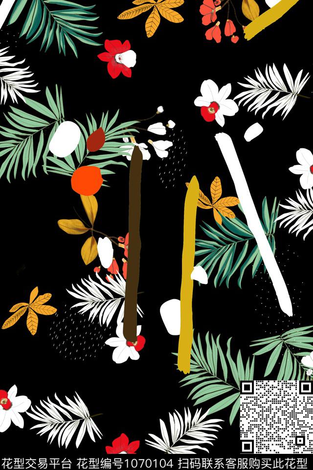 抽象花卉女装数码印花华亿平台下载（图片编号: 1070104） - 瓦栏（Walan）