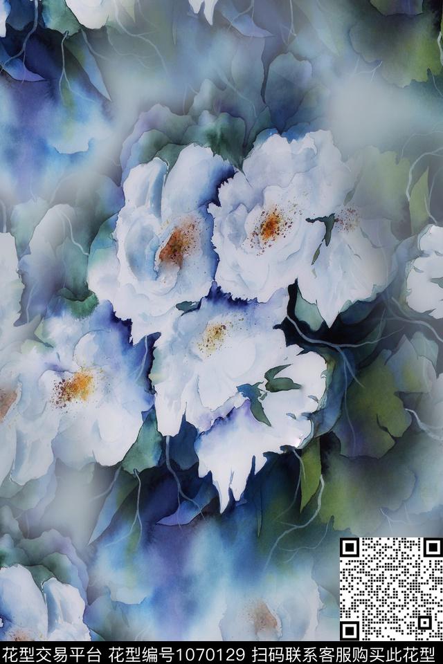 抽象花卉女装数码印花华亿平台下载（图片编号: 1070129） - 瓦栏（Walan）