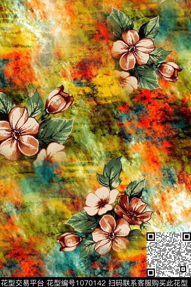抽象花卉女装数码印花华亿平台下载（图片编号: 1070142） - 瓦栏（Walan）