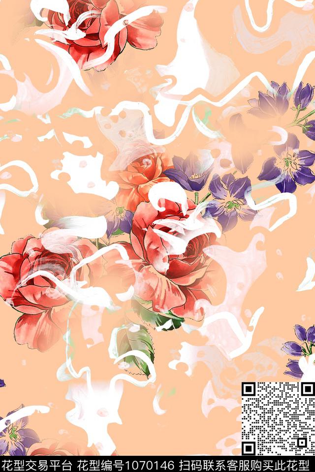 抽象花卉女装数码印花华亿平台下载（图片编号: 1070146） - 瓦栏（Walan）