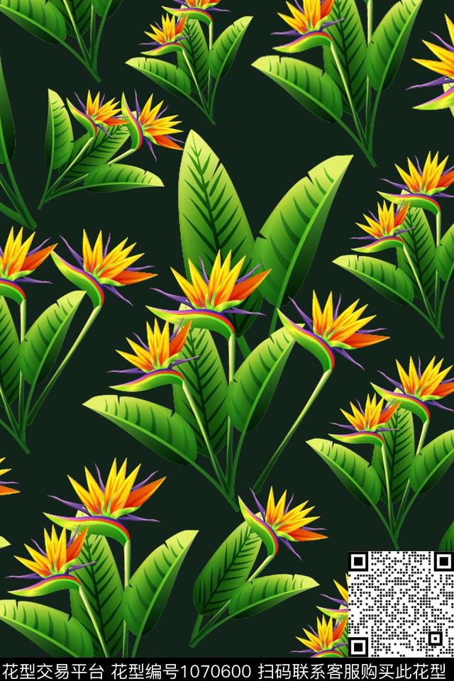 花瓣花卉鹤望兰花数码印花华亿平台下载（图片编号: 1070600） - 瓦栏（Walan）