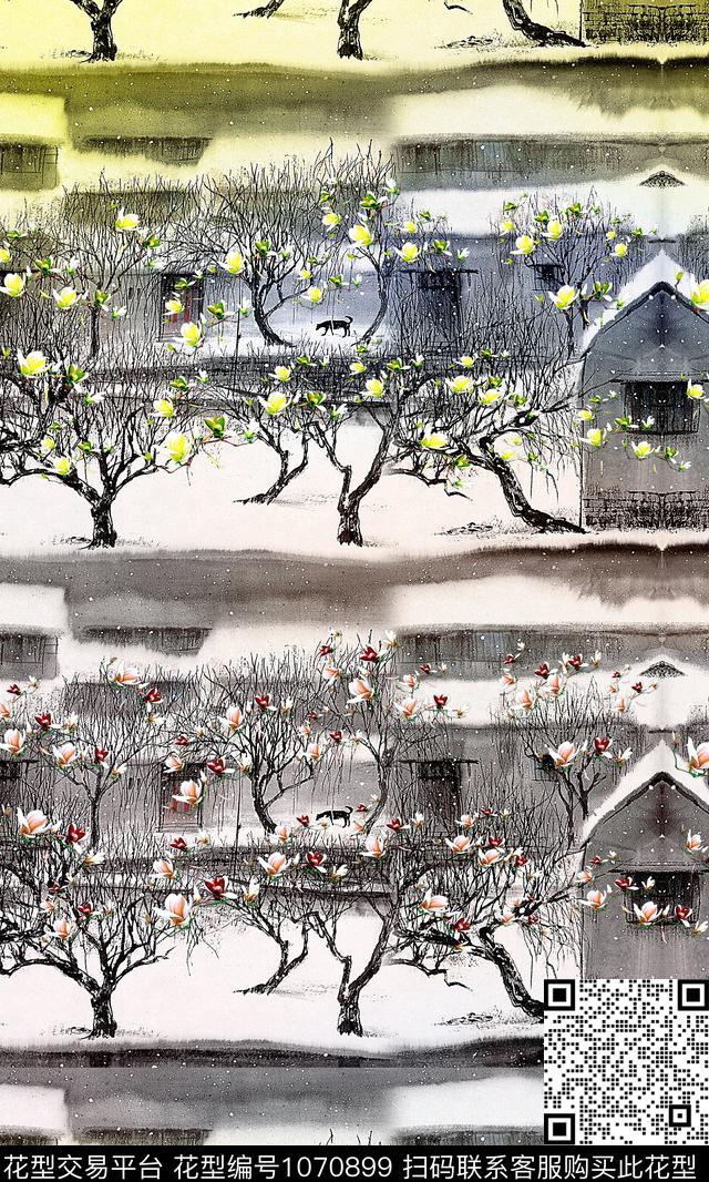 玉兰花床品家纺类数码印花华亿平台下载（图片编号: 1070899） - 瓦栏（Walan）