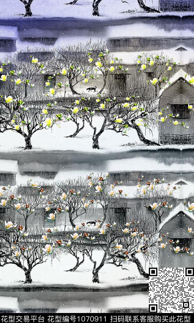 玉兰花床品家纺类数码印花华亿平台下载（图片编号: 1070911） - 瓦栏（Walan）