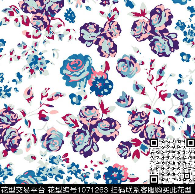小碎花花卉玫瑰花数码印花华亿平台下载（图片编号: 1071263） - 瓦栏（Walan）