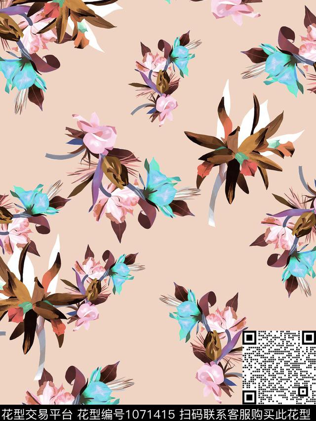 小碎花女装小清新花卉数码印花华亿平台下载（图片编号: 1071415） - 瓦栏（Walan）