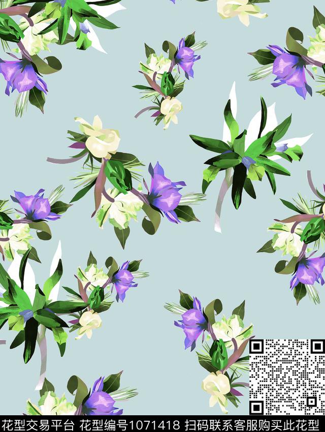 小碎花女装小清新花卉数码印花华亿平台下载（图片编号: 1071418） - 瓦栏（Walan）