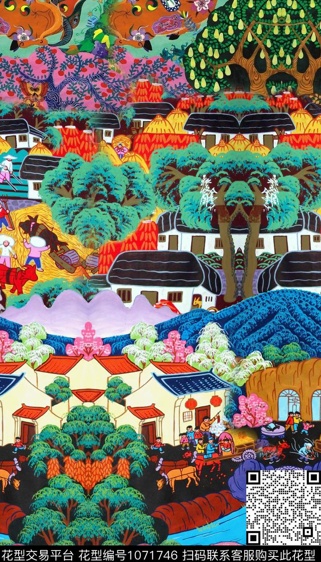 树建筑风景景观数码印花华亿平台下载（图片编号: 1071746） - 瓦栏（Walan）