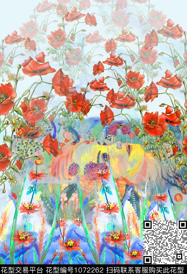 数码华亿平台手绘花卉定位花数码印花华亿平台下载（图片编号: 1072262） - 瓦栏（Walan）