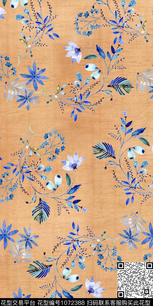 抽象花卉小碎花手绘花卉数码印花华亿平台下载（图片编号: 1072388） - 瓦栏（Walan）