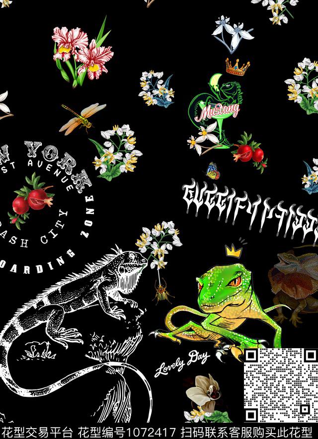 黑底花卉蜥蜴GUCCI数码印花华亿平台下载（图片编号: 1072417） - 瓦栏（Walan）