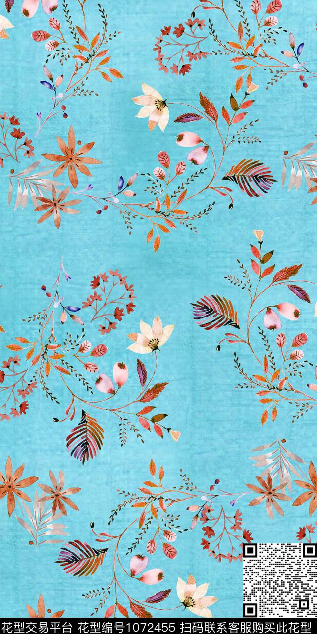 抽象花卉小碎花手绘花卉数码印花华亿平台下载（图片编号: 1072455） - 瓦栏（Walan）