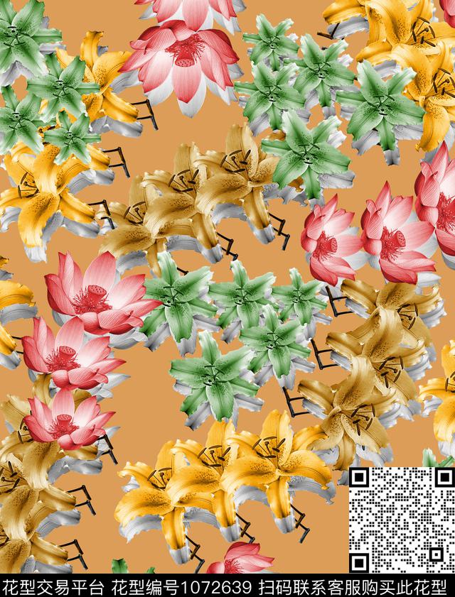 花卉女装荷花数码印花华亿平台下载（图片编号: 1072639） - 瓦栏（Walan）