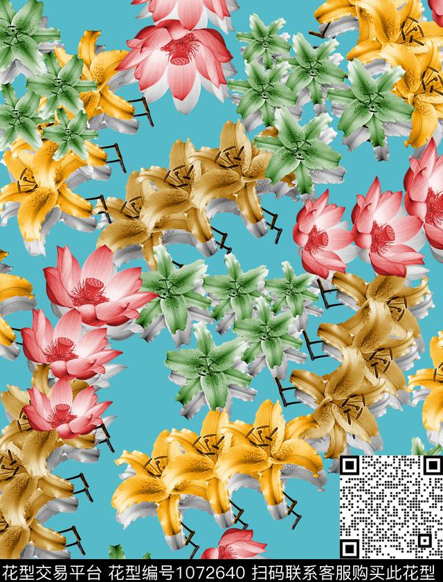 花卉女装荷花数码印花华亿平台下载（图片编号: 1072640） - 瓦栏（Walan）